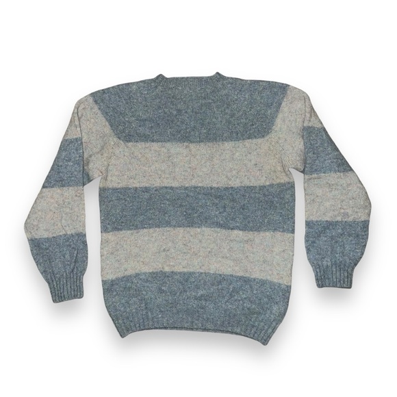 Bosie Pure New Wool Stripe Jumper Luxury Scottish Knitwear Size M Blue Grey - Picture 3 of 6